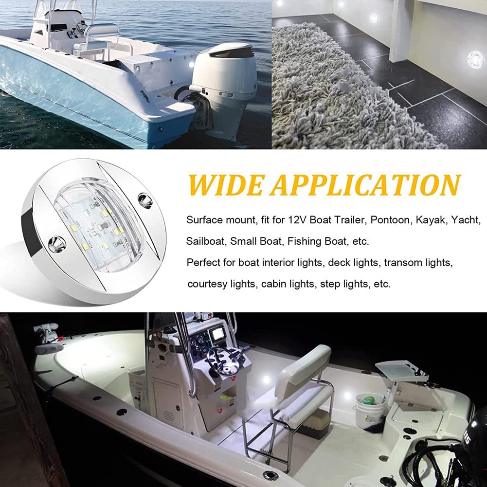 Lot de 4 lumières d'intérieur de bateau - 12 V LED - Lumière de courtoisie ronde de 7,6 cm - 6 LED - Blanc