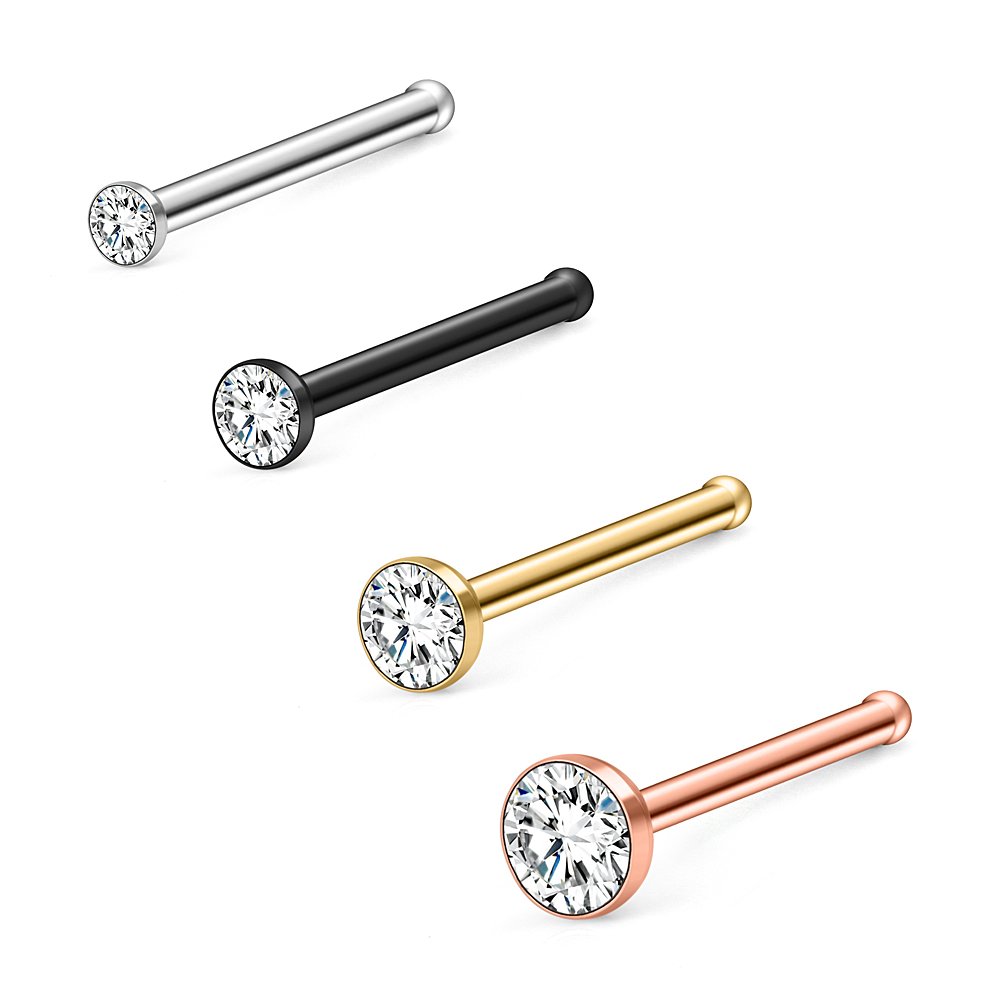 Ruifan 18G Nose Bone Studs Rings Pin Piercing Jewelry 1.5mm-4mm Clear Diamond CZ Ball Flat Heart Opal 4-23PCS