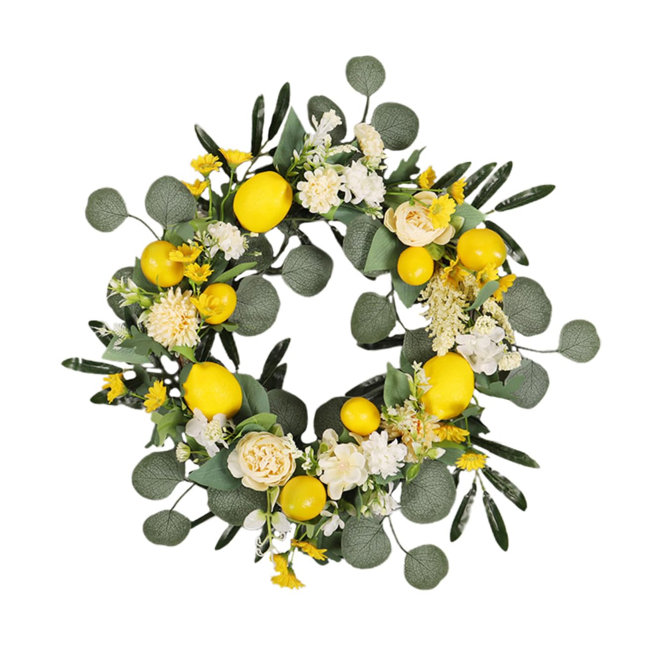 Sommerlicher Zitronenkranz Türkranz aus Seidenblumen, 1 Stück