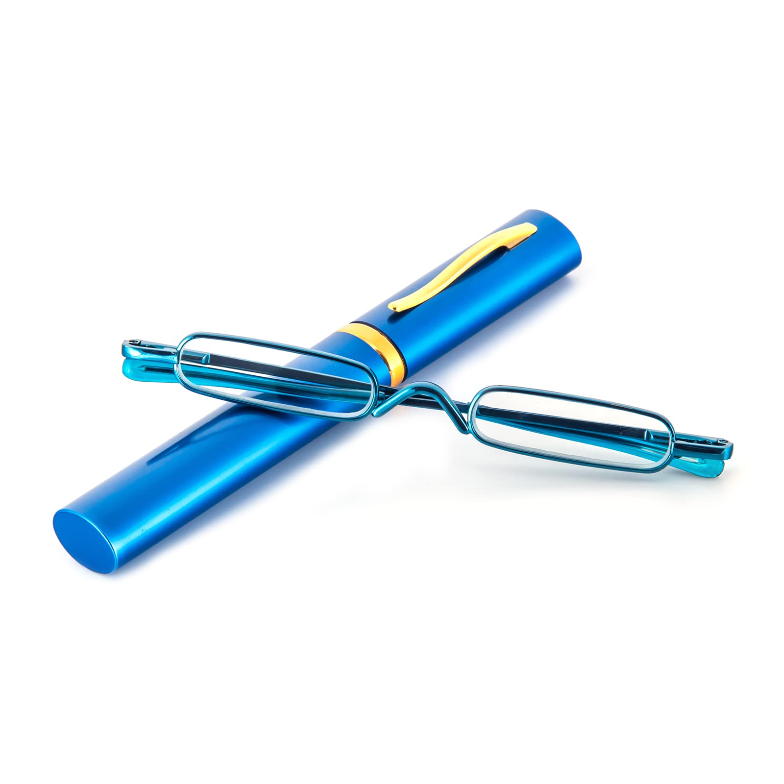 KoKoBin Mini Schmal Lesebrille Federscharnier Metall Lesebrillen Unisex mit Etu (Blau, +2.50)