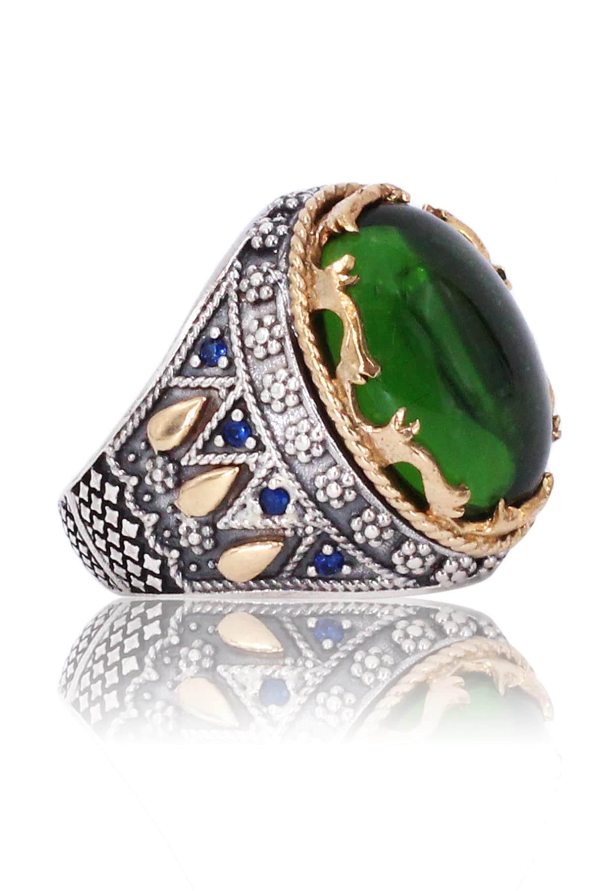 DALMARKTDALMARKT Emerald rings for men, Handmade 925 sterling silver rings for men, Vintage Turkish ring perfect Statement Ring, emerald stone ring christmas gifts for men, gifts for him Size 10