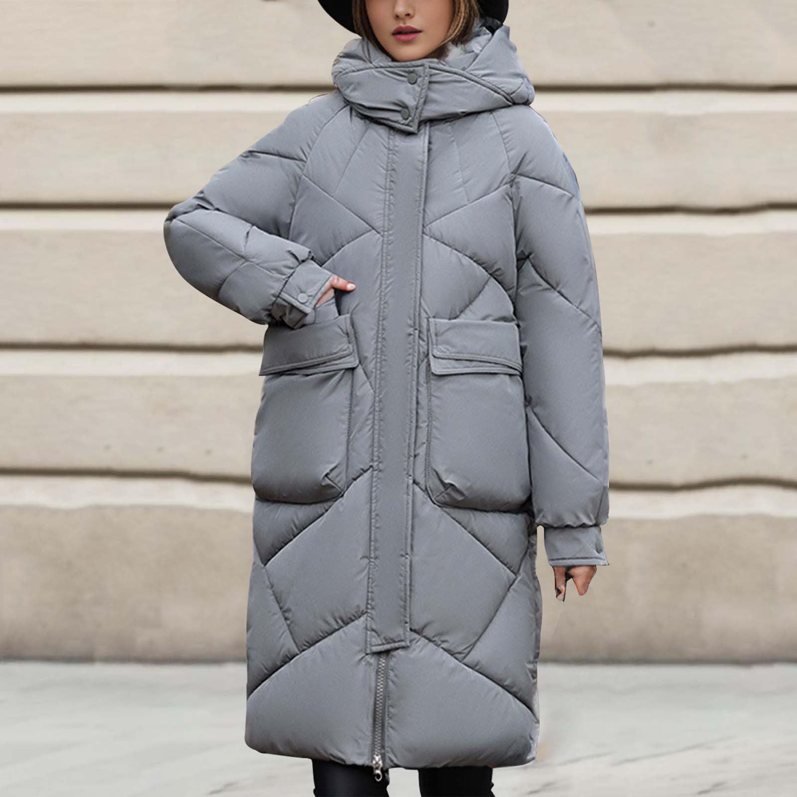 Chaqueta de plumón gruesa lisa para mujer, de algodón largo, para invierno, chaqueta de invierno para hombre, cálida y acogedora, chaqueta de invierno, chaqueta de plumón elegante, holgada
