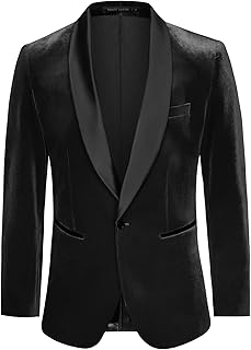 Mens Velvet Blazer One Button Shawl Lapel Slim Fit Suit Jacket Sport Coat Dinner Party Prom Wedding Tuxedo
