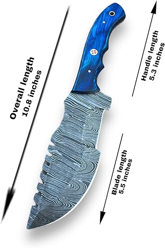 Miniatura 3 de Cuchillo de caza hecho a mano de acero Damasco con funda de cuero genuino  Cuchillo EDC de 10 pulgadas para hombres  Cuchillo de hoja fija para
