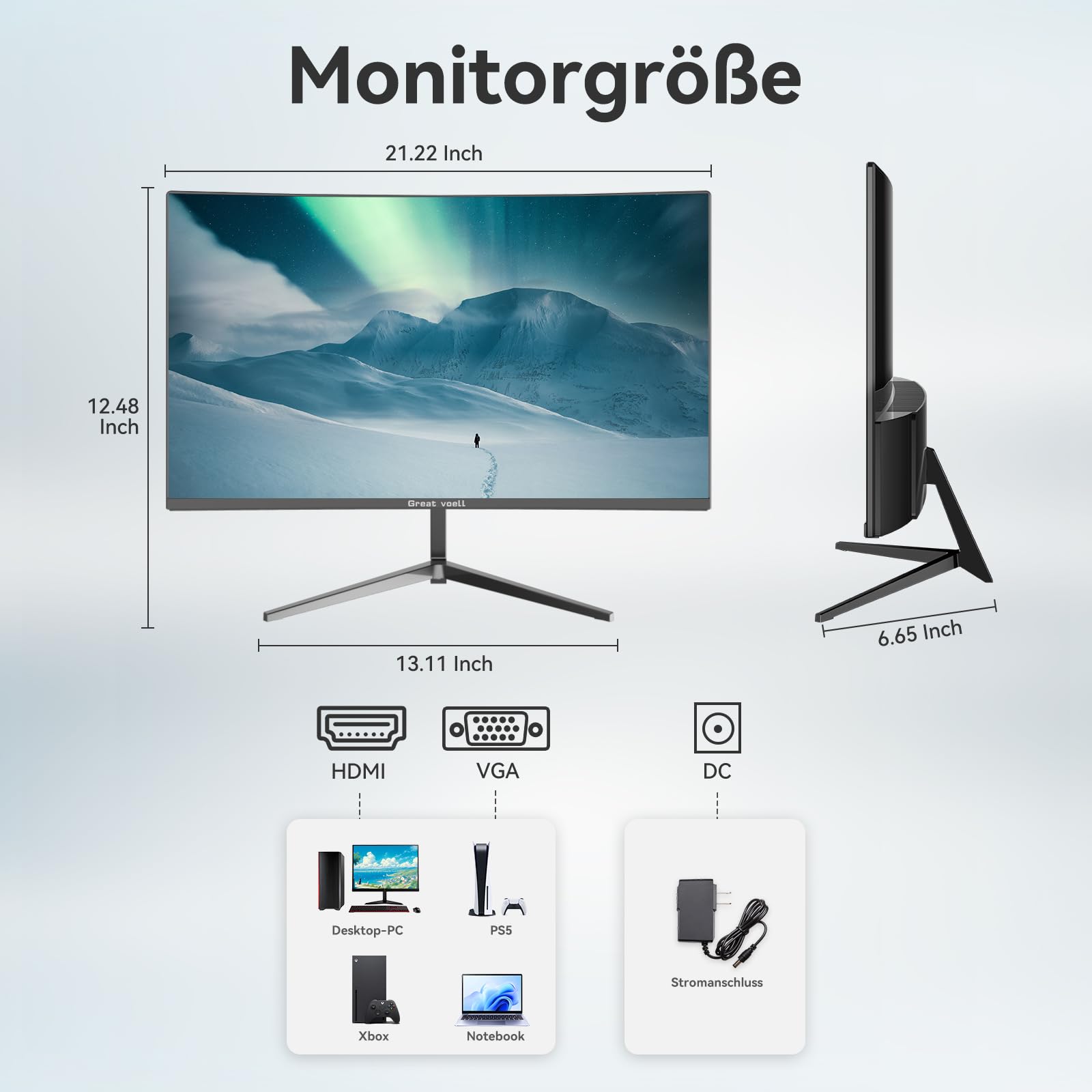 Great voell 24" Écran PC Gamer Incurvé, 100 Hz, HDR10
