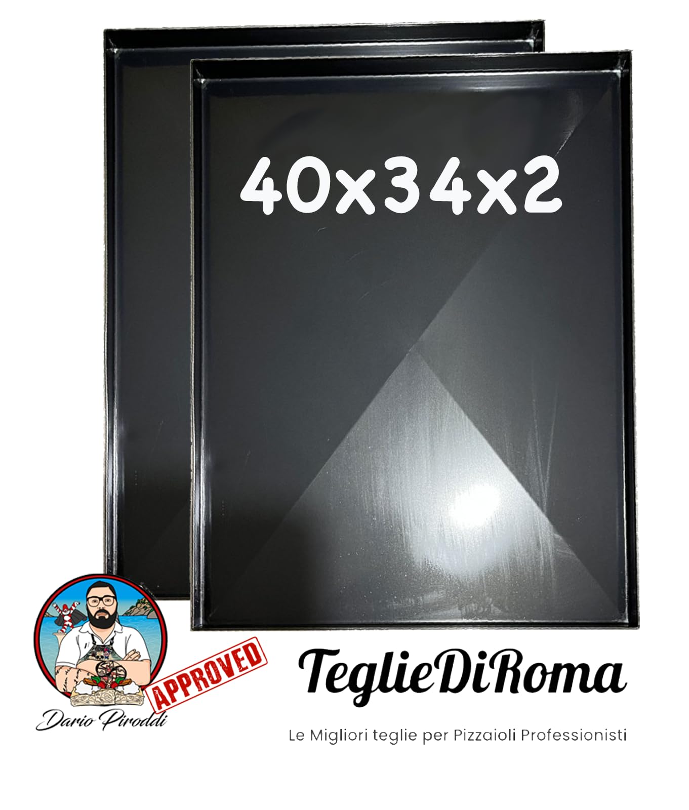 [2 PEZZI] Teglia ferro blu 40x34x2 Cm, misure per forno Effeuno con diagonale antideformazione Spessore teglie 8/10 Pizza alta idratazione ideale per professionisti della pizza e focaccia