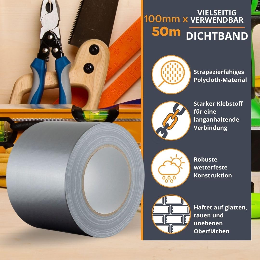 GTSE Gewebeband Silber 100 mm x 50 m 48 Rollen
