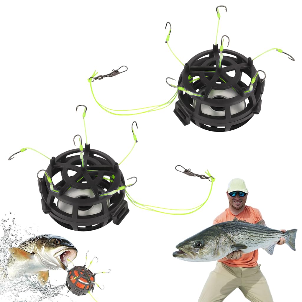 proberos® automatic flip-up bait cage with built in weights, fishing hook carp rig with 360° hook coverage, anti-snag floating bait cage, multi-hook setup for crucian carp & bottom fishing
