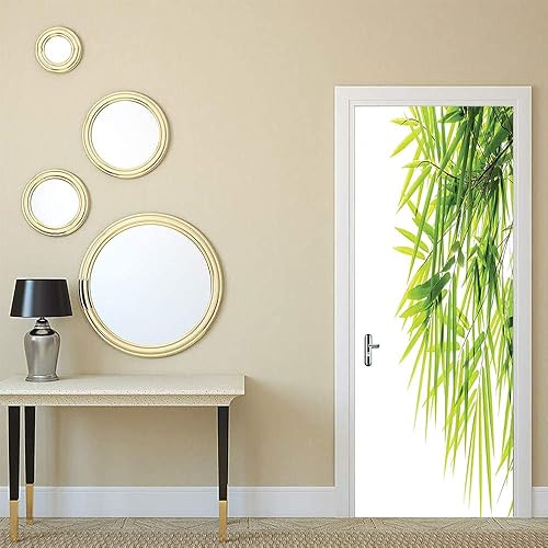 Papel pintado de bambú para puerta de dormitorio, pared, pegatina, ilustración de hojas de bambú para bienestar, salud, pureza fresca, tranquila,