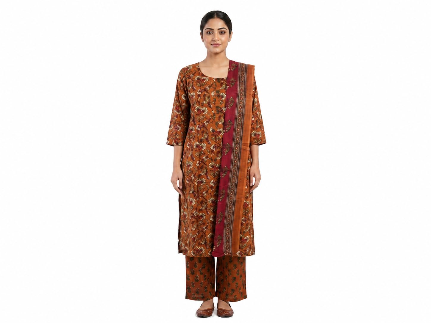 Women's 3 Piece Printed Ethnic Dress Set with Dupatta | Casual Floral Printed Dress with Matching Bottom | Comfortable Cotton Blend Outfit-image-19