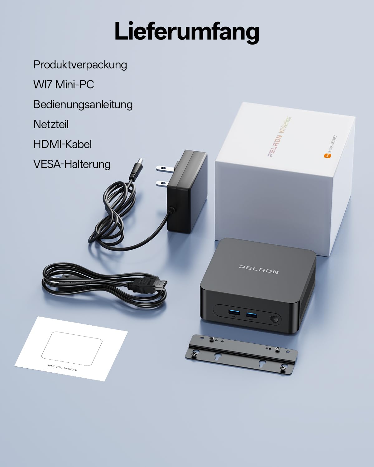 PELADN WI7 Business Mini PC, Intel 7505, 8GB LPDDR4, 256GB SSD | N100/N150-Alternative, SSD bis 4TB, 5× USB, 3× 4K, Type-C/HDMI, Wi-Fi 6, BT 5.3, 3 Jahre Garantie für Zuhause und Studium