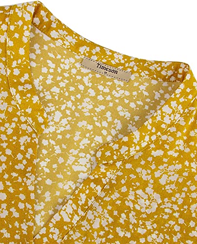 Timeson Chiffon Short Sleeve Blouse For Women, V-Neck Floral Tunic Top For Office & Casual Wear #TOP2