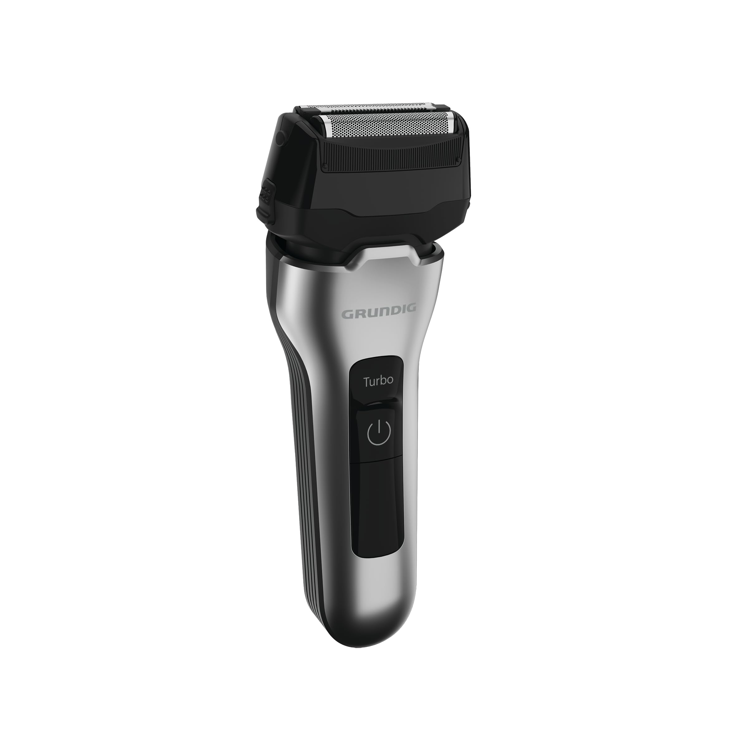 GRUNDIG MS 7330 L Herrenrasierer, 60 Min Betriebszeit, Ausklappbarer Langhaarschneider, 3-fach Schneidsystem, Gehäuse aus 74% recyceltem Kunststoff, Silber/Schwarz
