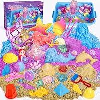Hohosunlar Sensory Bin Girl Kid Toy, 3 Colors Play Sand Art Kit with Sandbox, Kid Craft Birthday Gift for Girl Toddler Ages 3-8