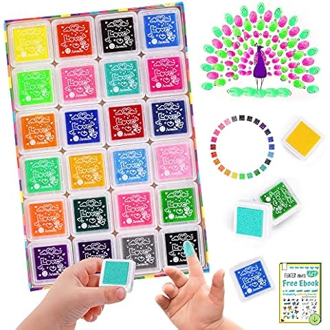Stempelkissen Set, DazSpirit Fingerabdruck Stempelkissen Ungiftig Abwaschbar Stamp Pad für Papier Handwerk Stoff, Scrapbook, Kinder Geburtstags (24 Pack) Cover