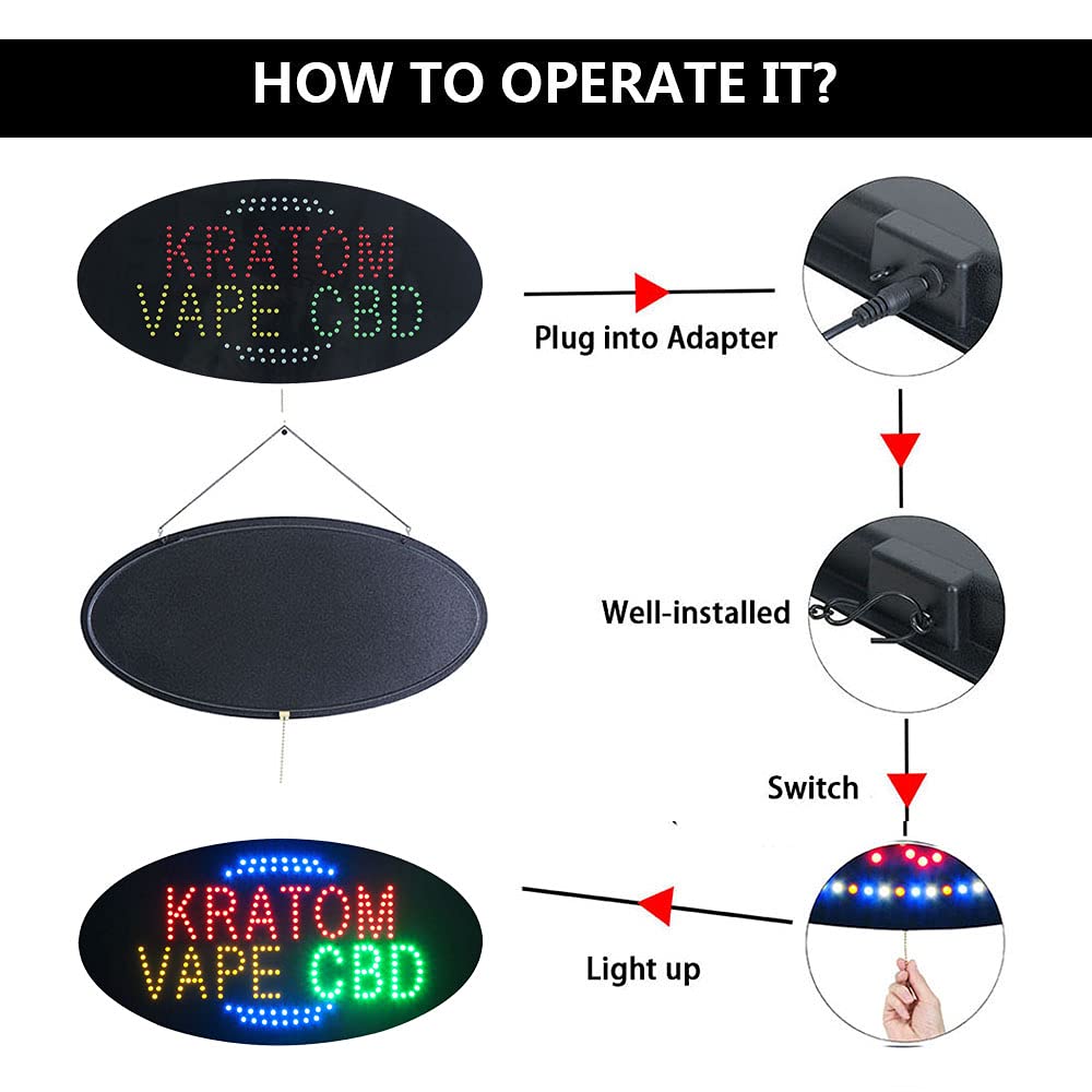 Amazon.com : LED Kratom Vape CBD Sign for Business, Super Bright LED Open  Sign for Smoke Shop, Electric Advertising Display Sign for Tobacco Shop  Vaporizer Store Window Home Decor. (27" x 15") :