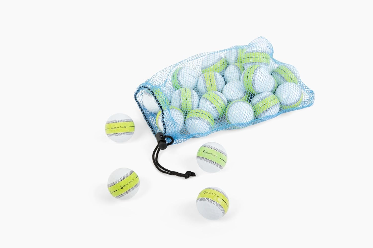 Clean Green Golf Balls Recycled and Used Golf Ball Mix for Taylormade Tour Response 2022 Stripe - Includes Recycled Golf Balls (Different Stripe Colors) and Reusable Drawstring Bag