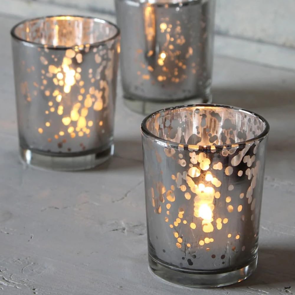 Artis Mercury Glas Votive Kerzenhalter Set Von 12 – Gesprenkelt Silber, 6,8 Cm Hoch, Für Teelichter