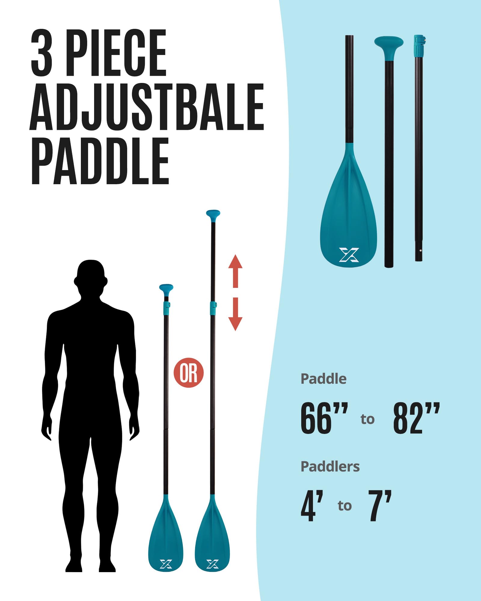 ZLX Adjustable Aluminum SUP Paddle - Leichtes Gewicht, ergonomischer T-Griff, schnelle Montage und langlebige Klingen