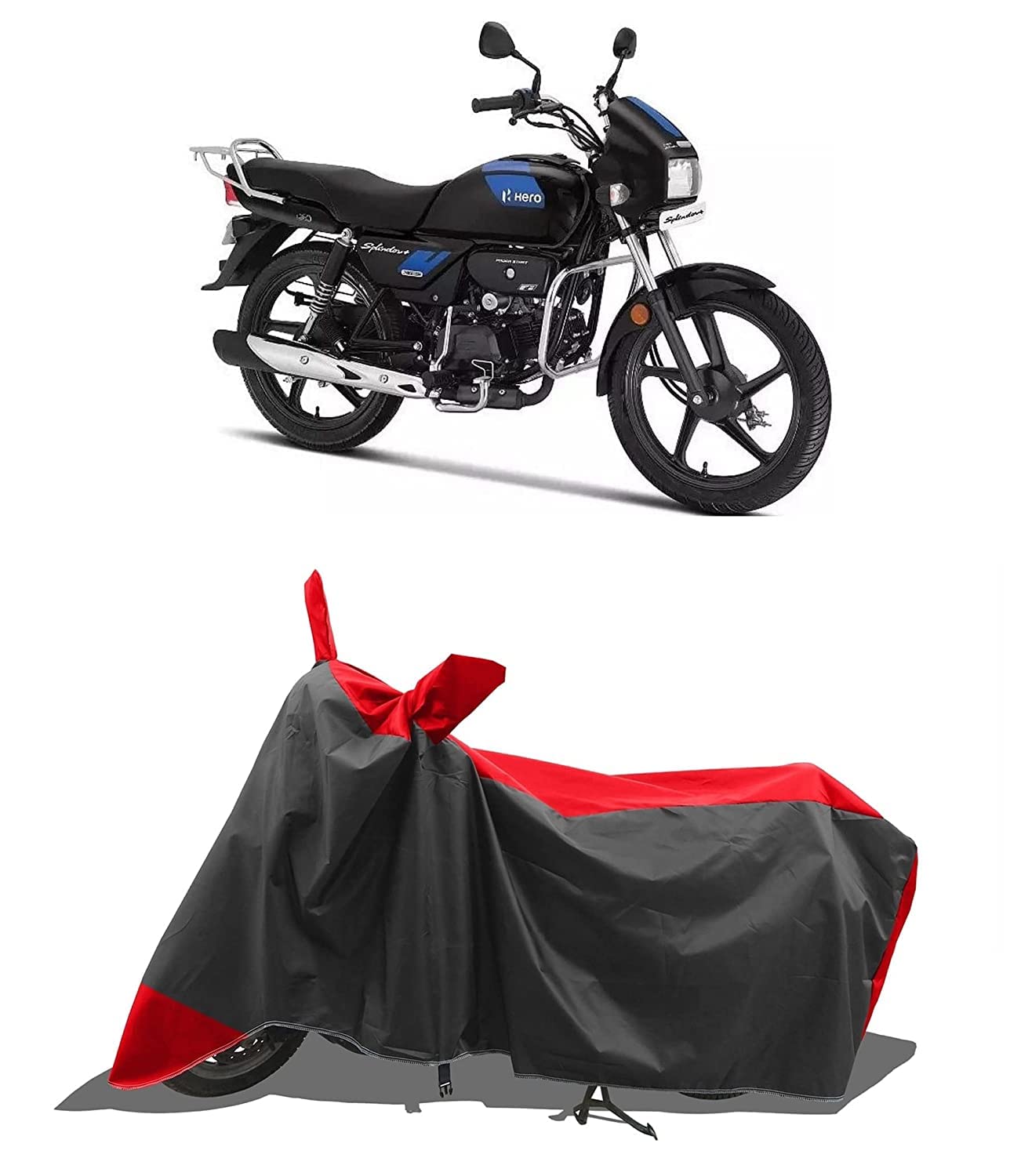 Hero Splendor Plus Black and Accent Two Wheeler Cover Water Resistance and UV Protected Premium Multi-Colored 190T Fabric