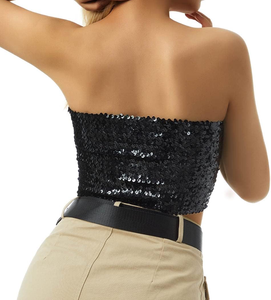 Kakaco Sparkly Strapless Crop Top Glitter Sequin Tube Top Party Clubwear Top for Women and Girls - Image 5