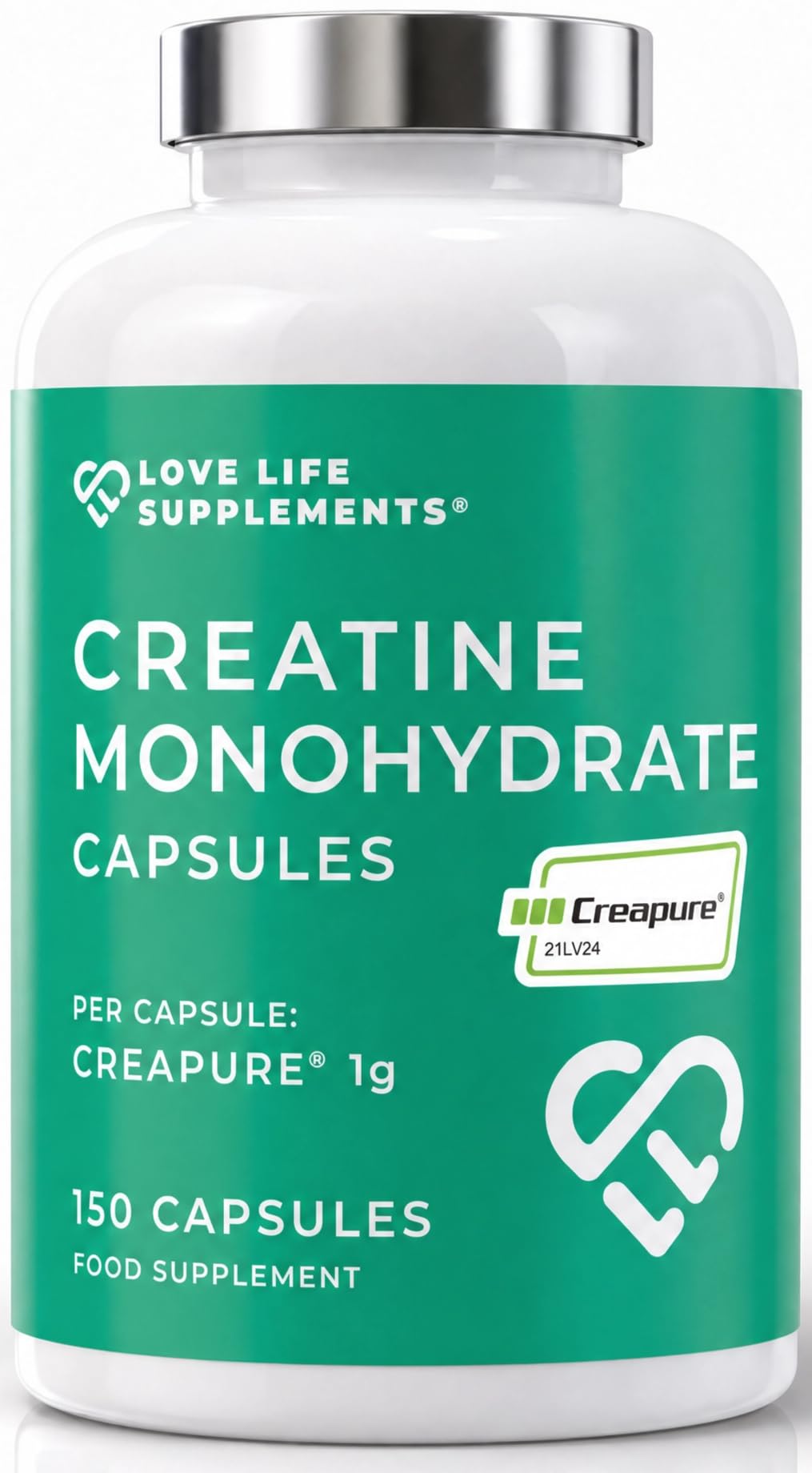 Love Life Supplements Creatina monohidratada Creapure®, 1 g por cápsula, 150 cápsulas