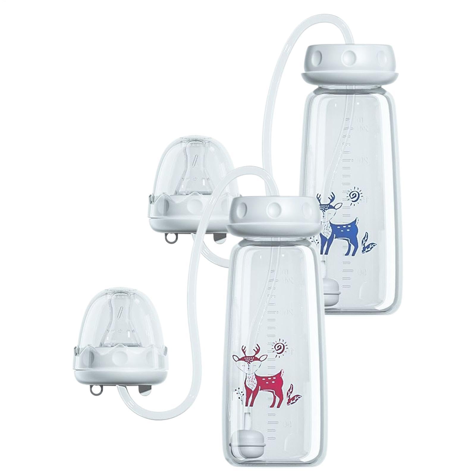 2Pcs Anti-Colic Feeding Bottle - 240ml Silicone Feeder with Nipple Straw, Wide Mouth Design, Milk Bottle for Kids 3 Months and Older, Home Bedroom Living Room Hotel Travel Camping