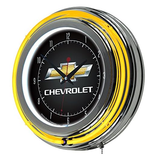 Chevrolet Chrome Double Ring Neon Clock, 14"