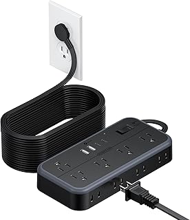 NTONPOWER Extension Cord 25 Ft, 10 Widely Spaced Outlets, 4 USB Port(2 USB C Port), Flat Plug Extension Cord 25 Feet, Surge Protector Long Cordï¼Œ2700J Surge Protection for Home Office Garage, Black