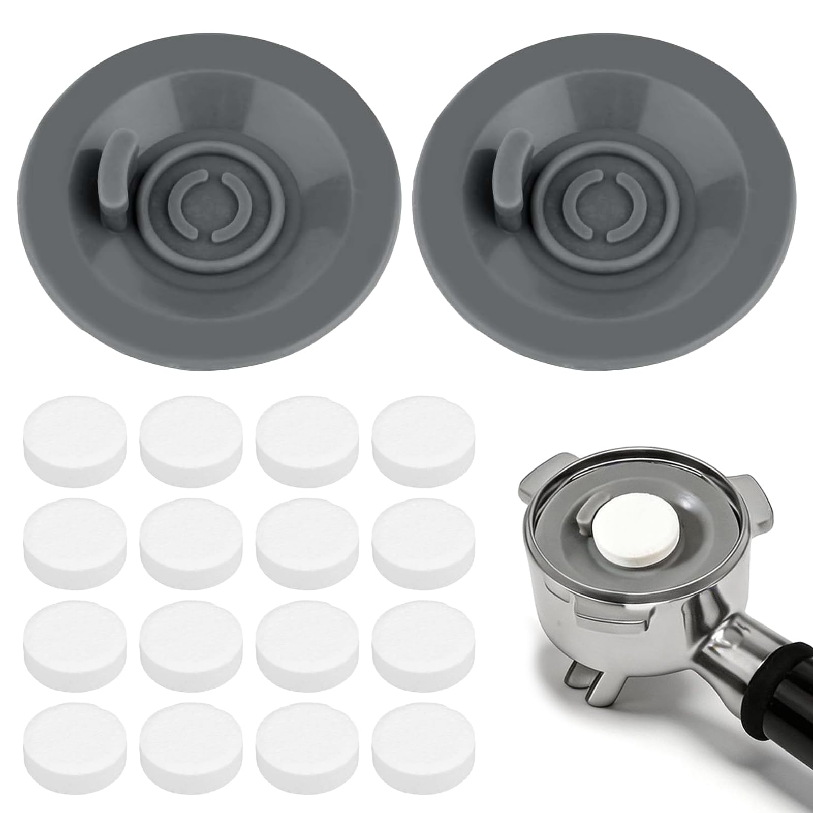 2PCS Sage Cleaning Disc, 16pcs Coffee Machine Espresso Machine Cleaning Tablets, Silicone 54mm Espresso Backflush Disc Tablets for Universal Coffee Machine Handle Accessories