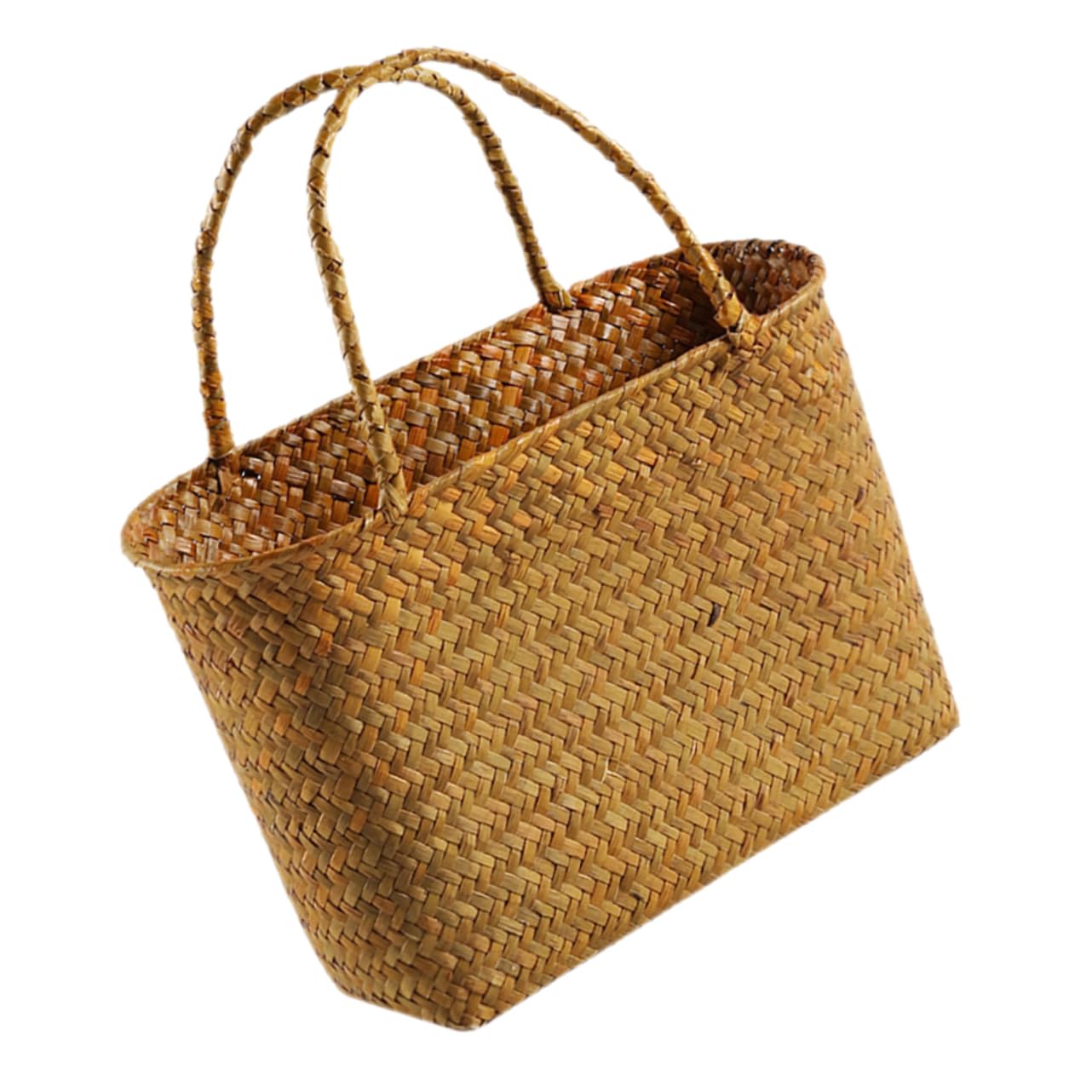 KOMBIUDA Hand-woven Tote Bag Woven Basket for Decorative Storage Large Handle Picnic Basket for Home
