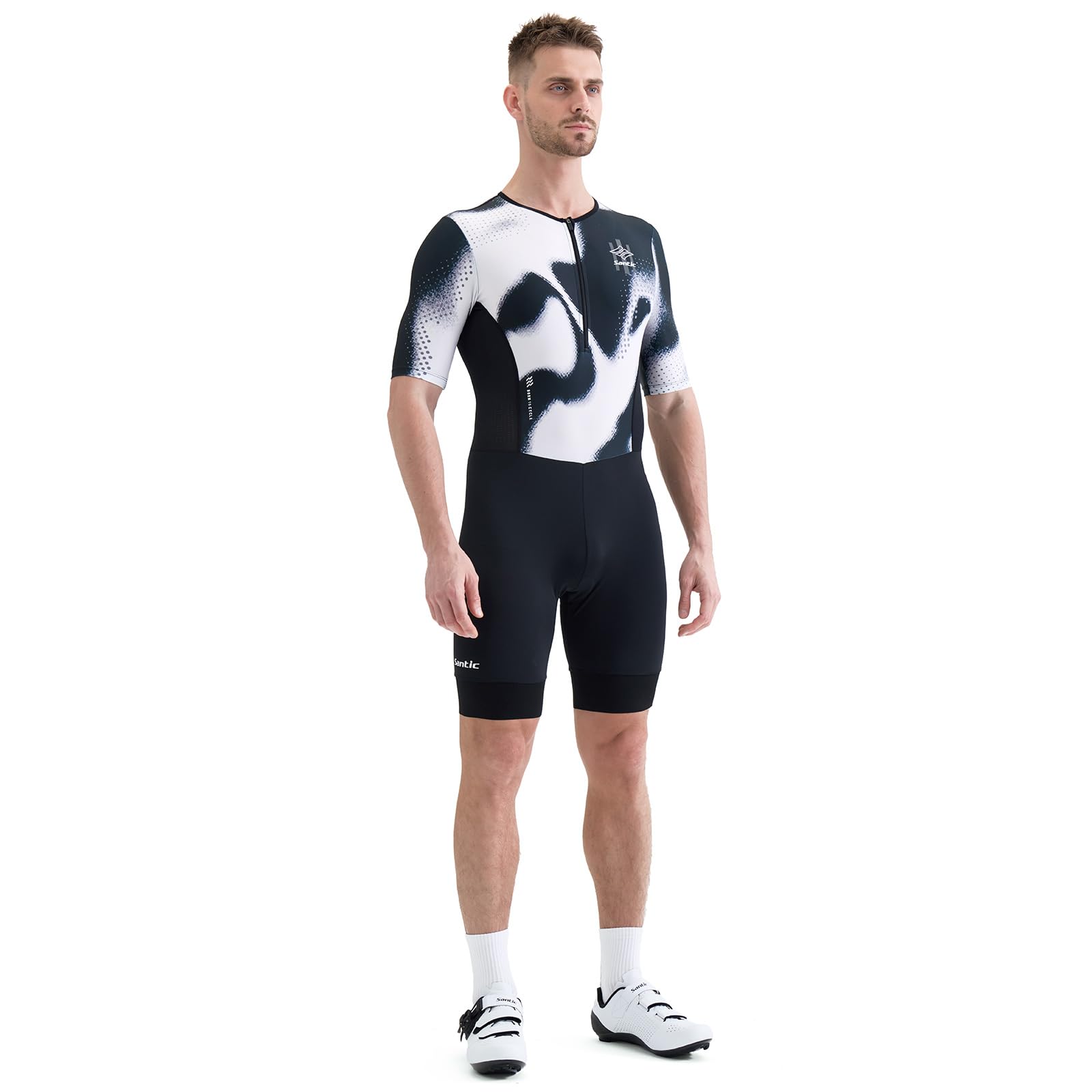 Santic Herren Triathlonanzug Gepolstert Einteiler Kuzarm Pro Fahrrad Skinsuit Rennsport Trisuit Abnehmen Radsportanzug