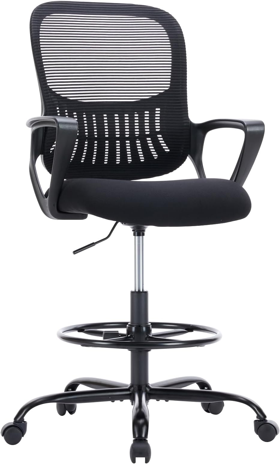Elevon Tall Drafting Desk Chair - Ergonomic High Stool Computer with Adjustable Height and Comfy Lumbar Support, Office Rolling Counter for Standing Desk with Flip-up Arm and Footrest