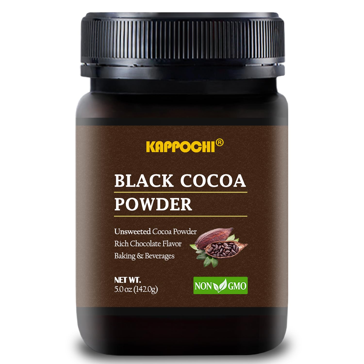 KAPPOCHI Black Cocoa Powder, Unsweetened Black Cocoa Powder for Cooking & Baking, Rich Chocolate Flavor, Non-GMO, Gluten-Free, 5.0oz(142.0g)