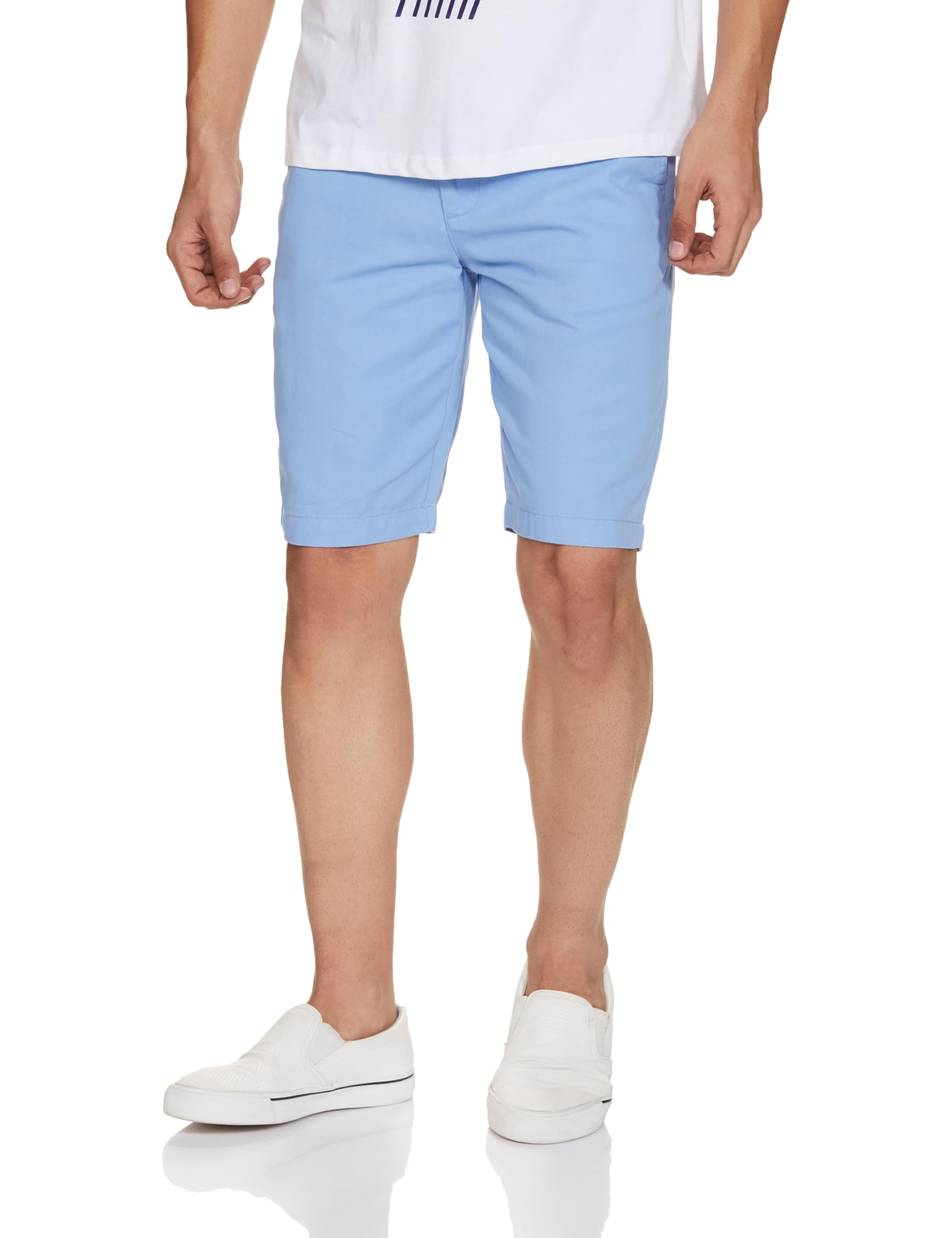 The Indian Garage Co Men Slim Fit Solid Mid-Rise Chino Shorts Ice Blue