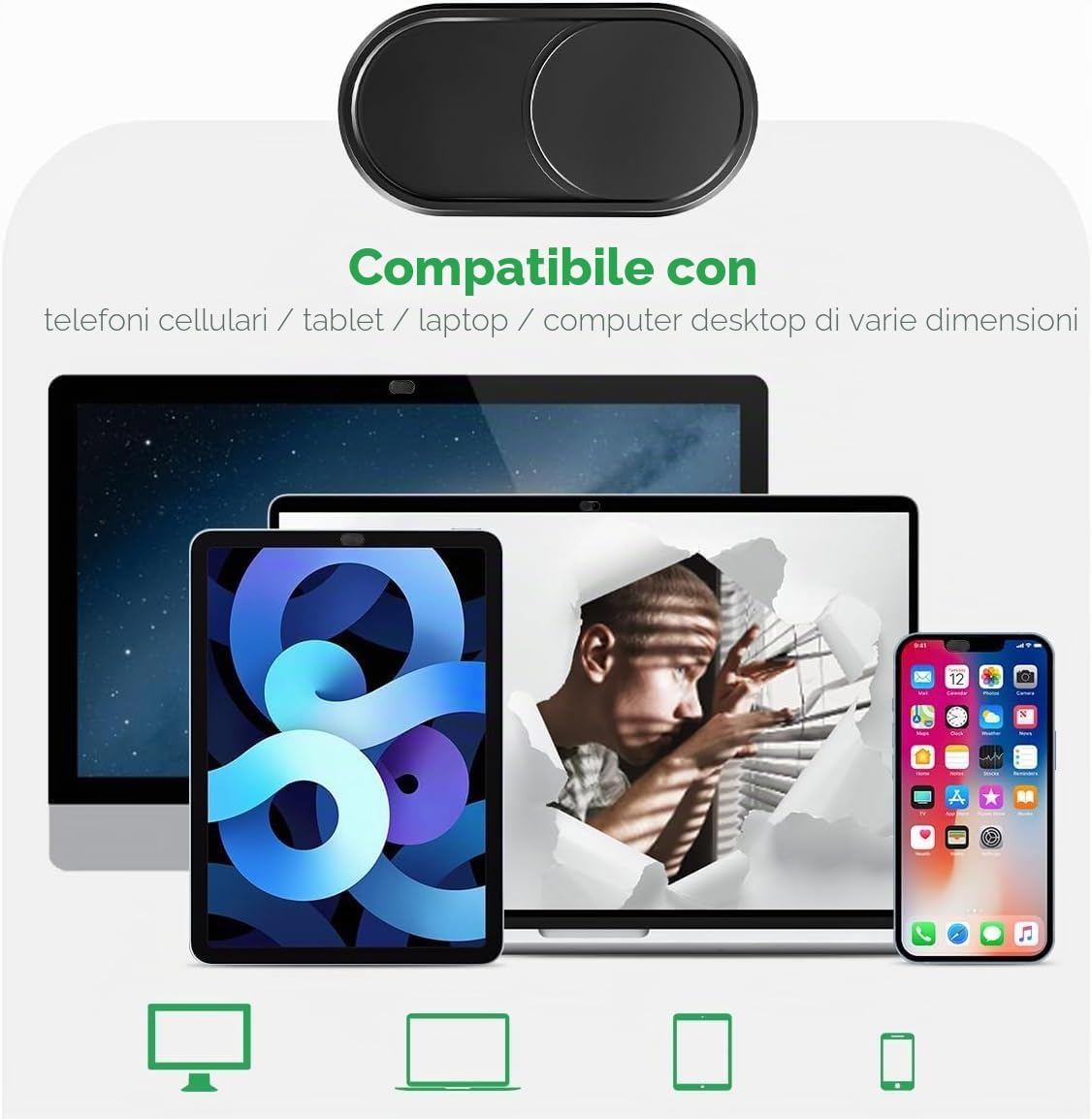 CloudValley Webcam Cover 0.6mm Ultra-Sottile Metallo Copri Webcam per MacBook Pro Air iPad Laptop PC 2 Pezzi Nero