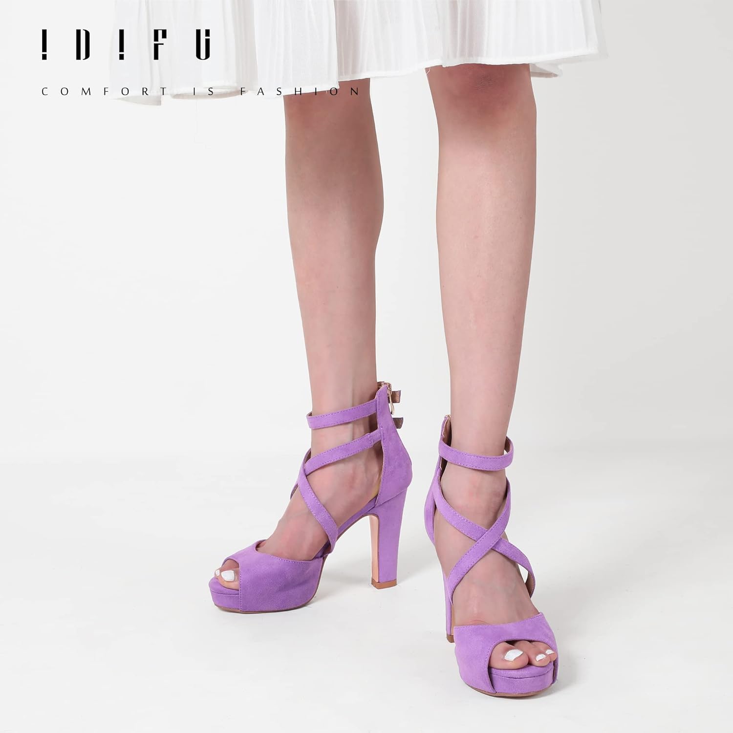 IDIFU Women's IN4 Platform Heels Strappy Chunky Heels For Women Dressy Peep Toe High Heels For Women Bridal Wedding Shoes For Bride On Evening Prom - Image 6