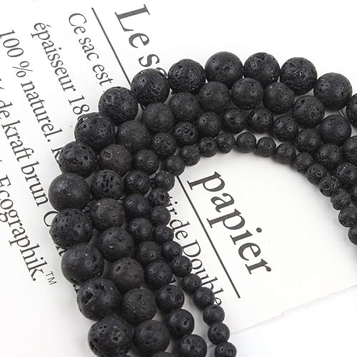 Miniatura 7 de 60 piezas de cuentas de piedra natural de 6mm, cuentas de lava negra, gemas de cristal para hacer joyas, pulsera y collar DIY