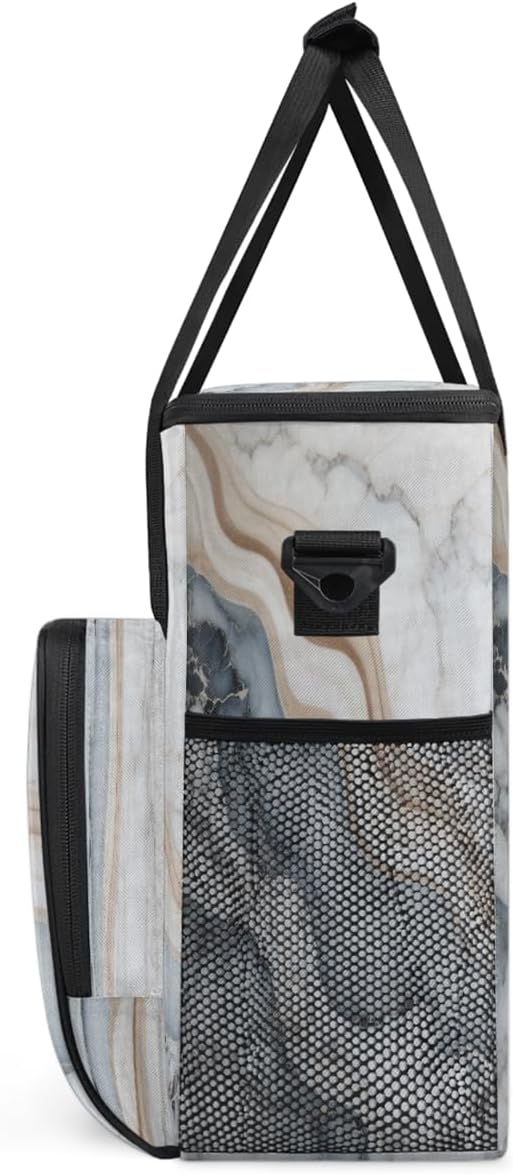 Layered Marble Pattern Portable Coffee Maker Carrying Bag Compatible with Keurig K-Mini or K-Mini Plus - Travel Storage Tote with K-Cup Pod Pockets for Single Serve Coffee Brewer