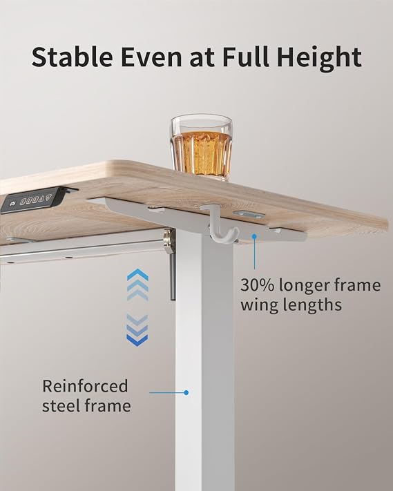 Cubiker Electric Standing Desk 120 x 60 cm, Height Adjustable Sit Stand Desk with Memory Presets, Home Office Computer Desk, White Frame with Oak Top