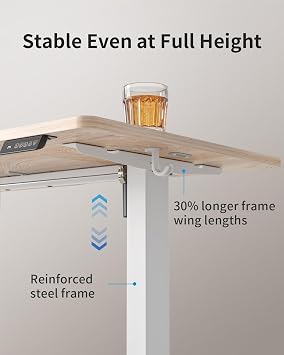 Cubiker Electric Standing Desk 120 x 60 cm, Height Adjustable Sit Stand Desk with Memory Presets, Home Office Computer Desk, White Frame with Oak Top