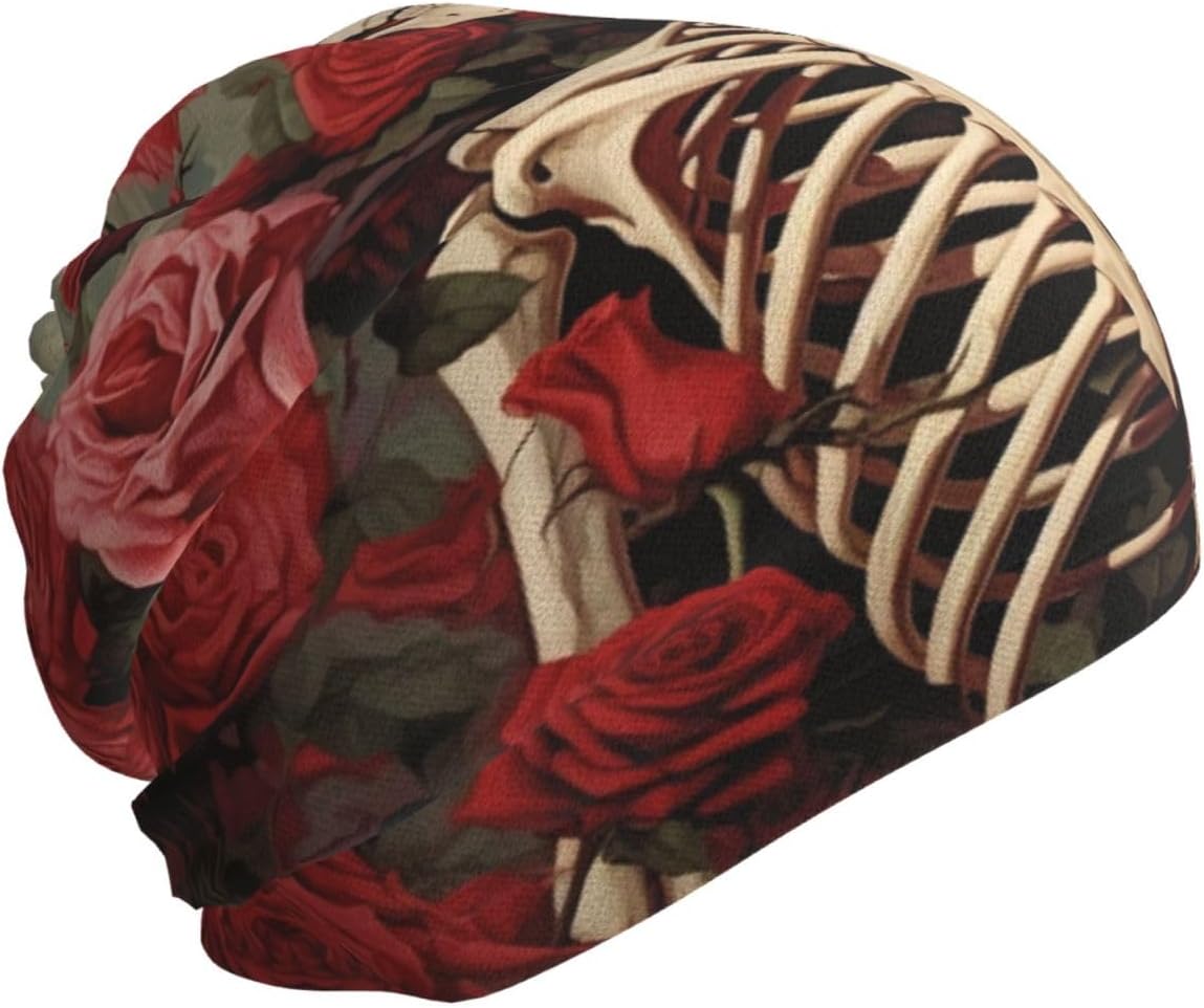Winter Neck Warmer for Men Women, Skeleton with Roses Neck Gaiter UV Sun Protection Face Mask Windproof Cold Weather Face Cover Thermal Ski Mask Scarf for Outdoor Sports Bandana