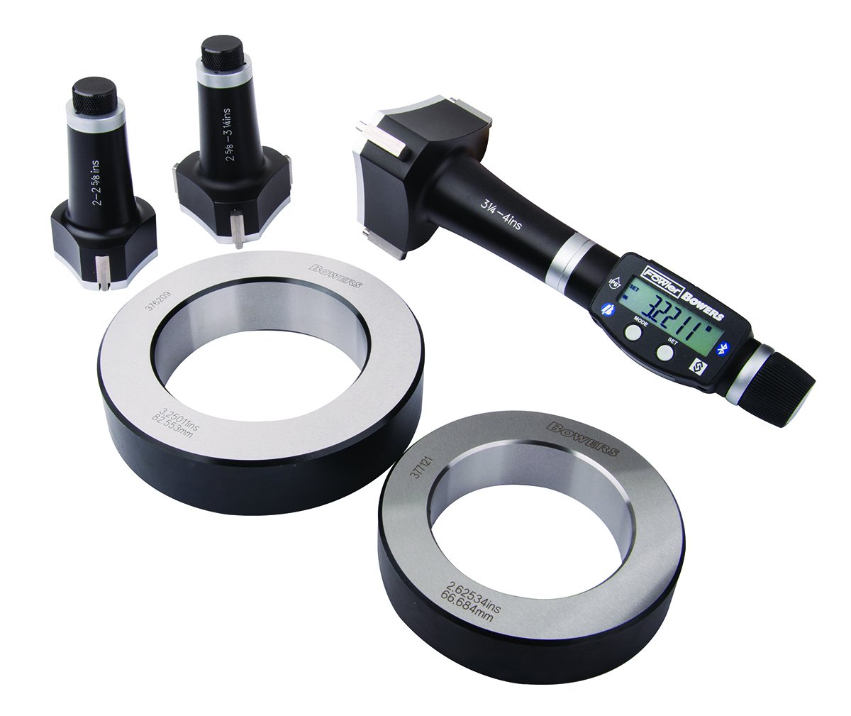 Fowler 54367100BT 2-4"/50-100 mm XTD3 Bluetooth Electronic Holemike Bore Gage Set, 3-Point Heads, 0.00005"/0.001 mm Graduation, 0.00020"/0.005 mm Accuracy, Steel, Black