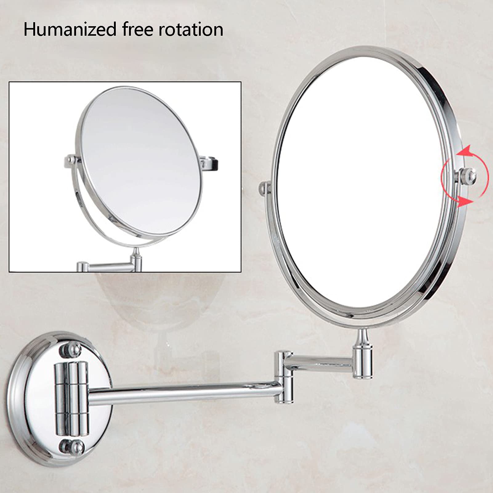 10 Veces El Espejo Espejos De Aumento De Pared, Espejo De Tocador Giratorio De Doble Cara De 6 Pulgadas, Adecuado para El Baño De Cromo De Baño Y Dormitorio,Cromo,6in 7X