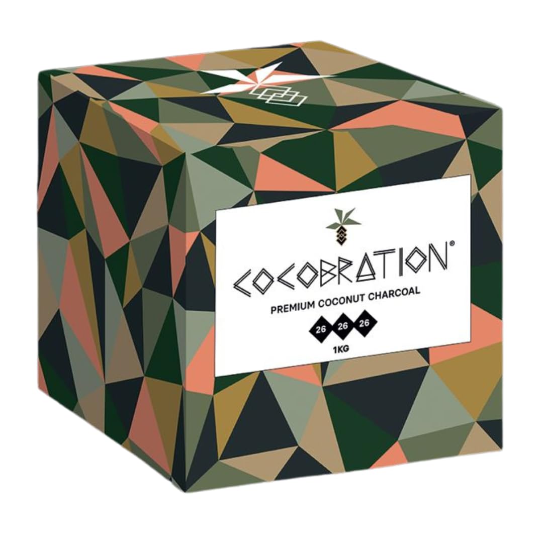 Cocobration Premium Shisha Kohle Kokoskohle Naturkohle Kokosnuss und BBQ Kokos Coal Briketts für Wasserpfeife & Grill Würfel Kohlen & Grillkohle mit Langer Brenndauer (26er, 20kg)