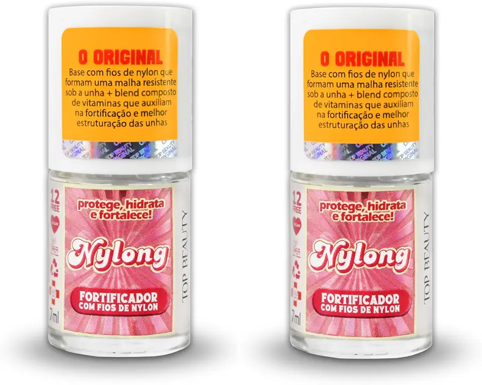 Kit 2 unidades - Base Tratamento Nylong Free - Fortificador com Fios de Nylon - 12 FREE - SOS Unhas - 7ml, Top Beauty