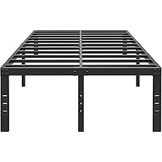 18 Inch Queen Bed Frame No Box Spring Needed High Platform Bedframes with Storage Size Black Metal