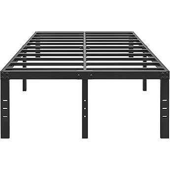 18 Inch Queen Bed Frame No Box Spring Needed High Platform Bedframes with Storage Size Black Metal