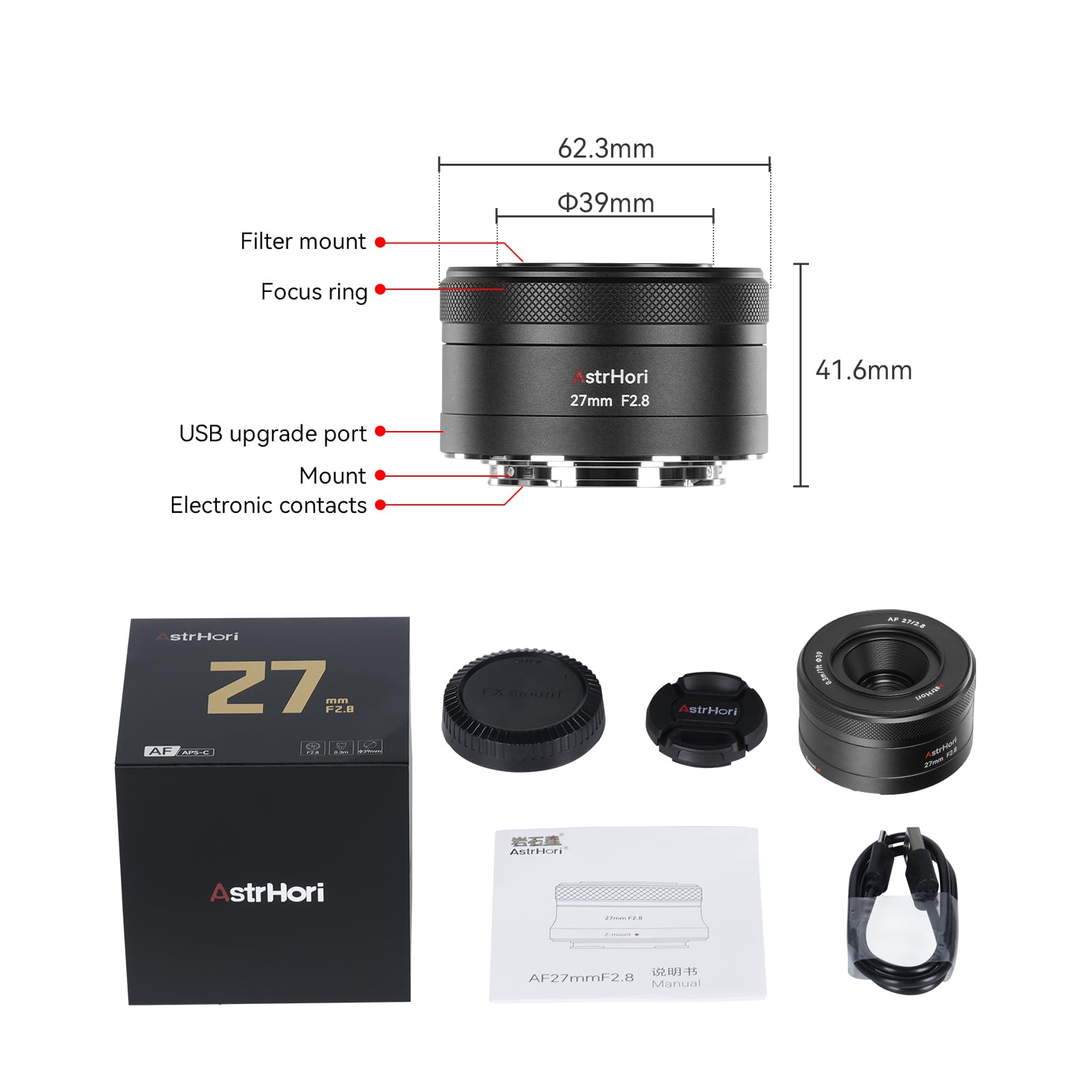 AstrHori AF 27 mm F2.8 Autofokus APS-C Festbrennweitenobjektiv mit großer Blende Pancake-Objektiv spiegellose for Sony E Kameras A5000,A5100,A6000,A6100,A6300,A6400,A6500,A6600,NEX-3,NEX-3N,NEX-3R