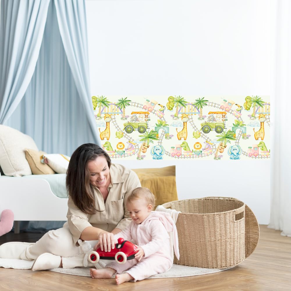 kina - SM0054 Adesivi Murali Fasce per Camerette Bambini - Grafica Trenino dello zoo Greche Protezione e Decorazione Pareti Rivestimento Mobili Tavoli e Armadi 30x130 cm